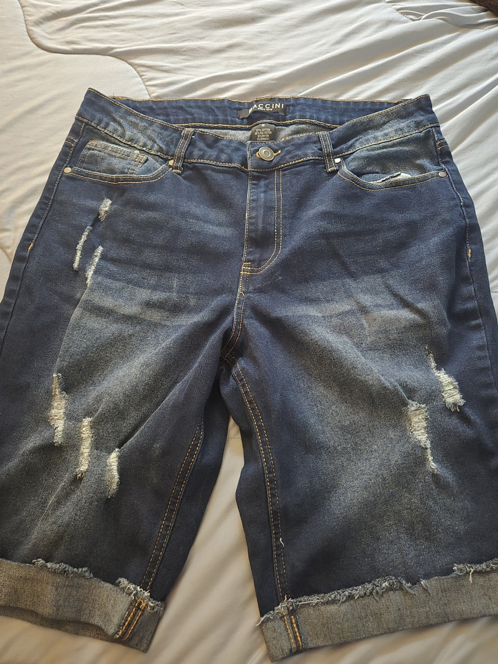 Baccini Blue Denim Bremada Jean Shorts with Contrast Yellow Stitching
